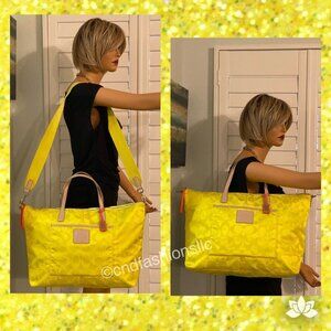 Coach CITRINE "LEGACY WEEKEND" Signature Nylon Weekender Tote w/Detachable Strap